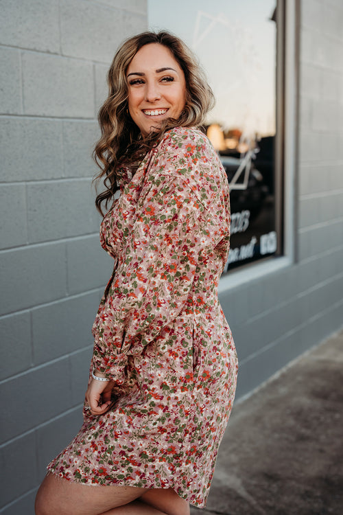 Floral Corduroy Tucked Dress