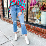 HIDDEN | Happi Medium Light Wash High Waist Frayed Crop Flare Jean-Bottoms - Denim-Hidden-Peachy Keen Boutique, Women's Fashion Boutique, Located in Cape Girardeau and Dexter, MO