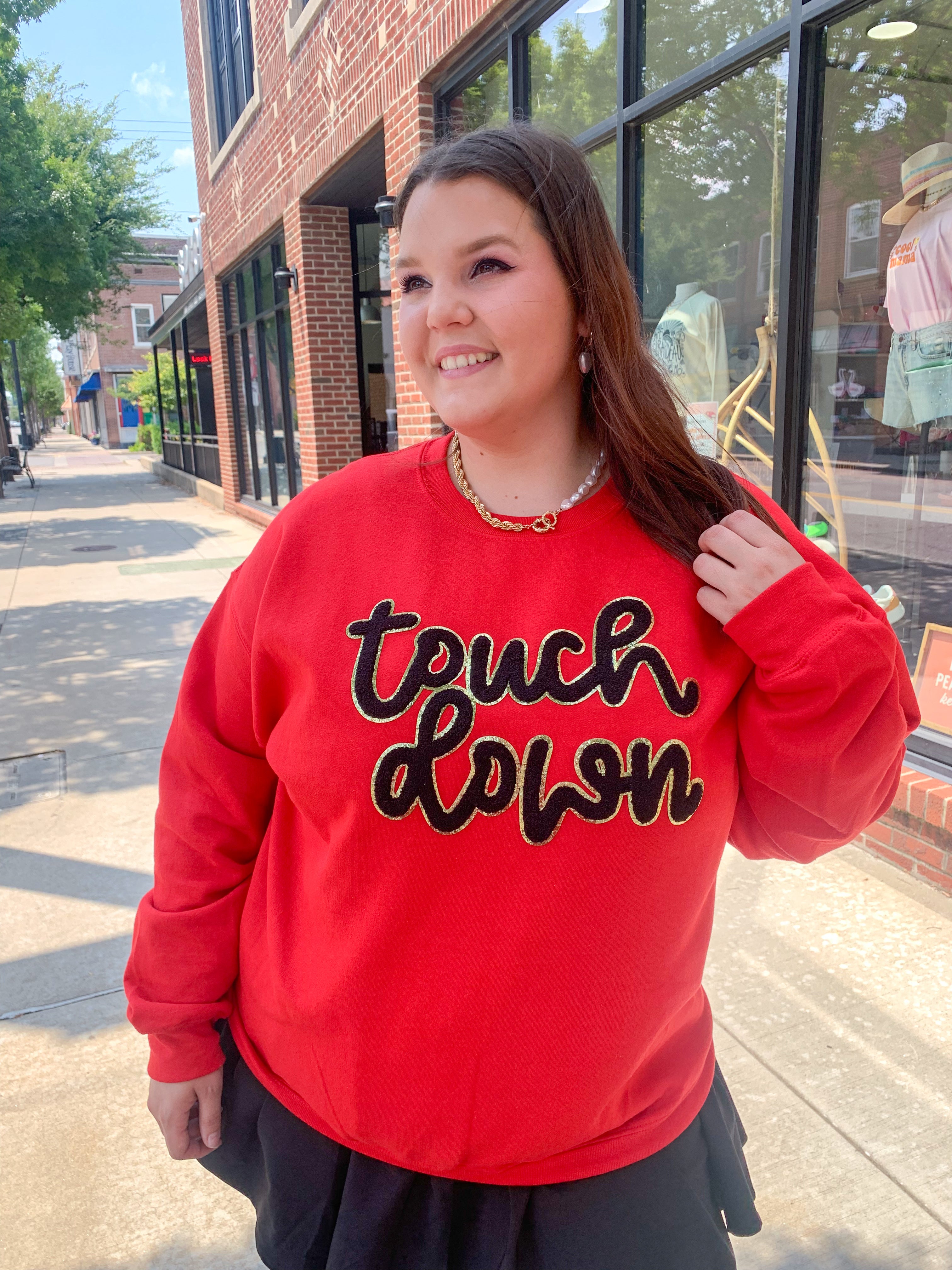 Touchdown Girl Crewneck-Tops - Sweatshirts-Peachy Keen Boutique-Peachy Keen Boutique, Women's Fashion Boutique, Located in Cape Girardeau and Dexter, MO