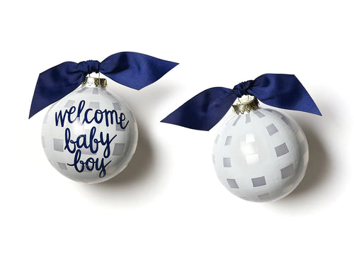 Welcome Baby Boy Gingham Glass Ornament