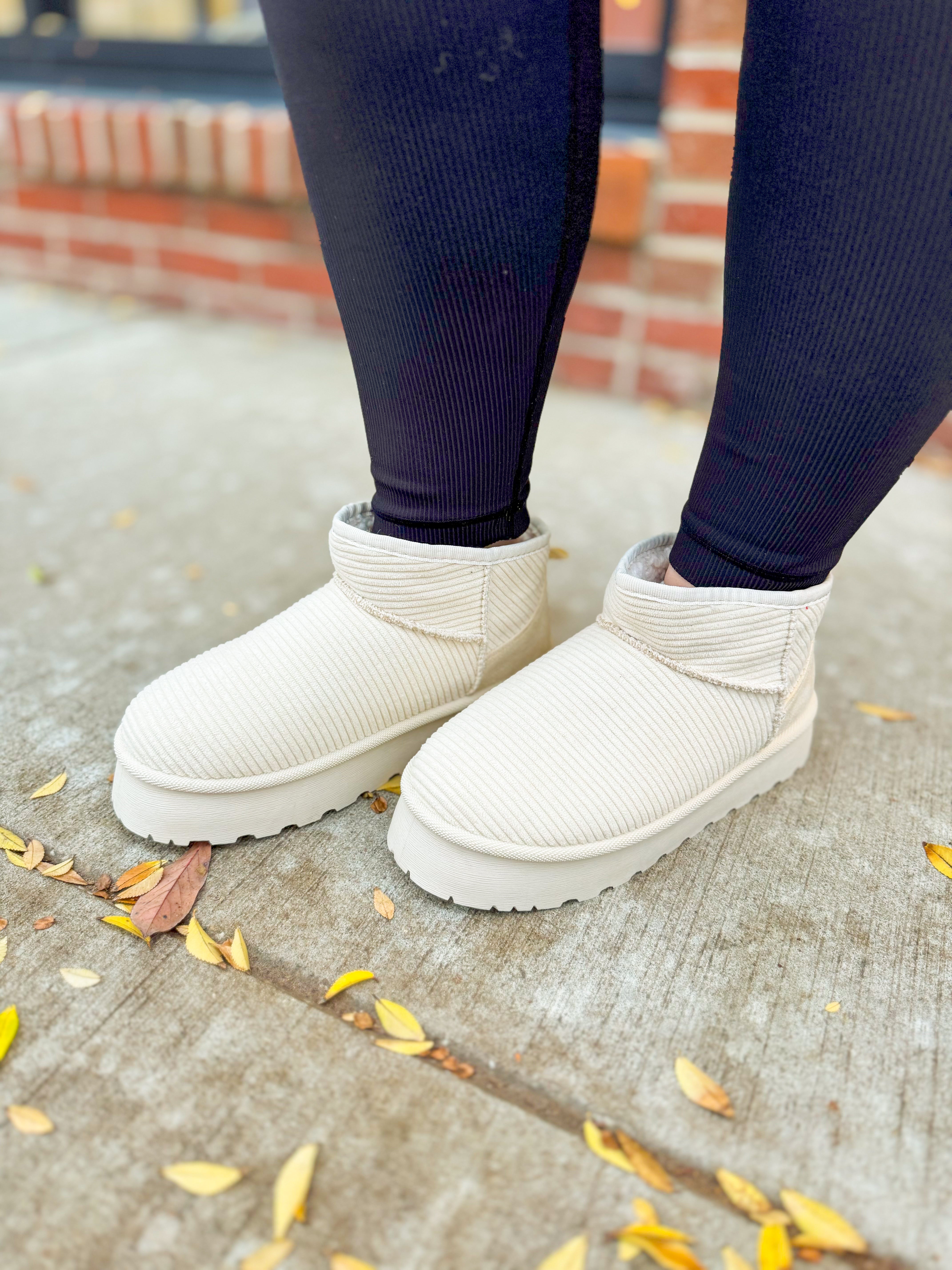 Cream Corduroy Ankle Bootie-Shoes - Boots-Chinese Laundry-Peachy Keen Boutique, Women's Fashion Boutique, Located in Cape Girardeau and Dexter, MO