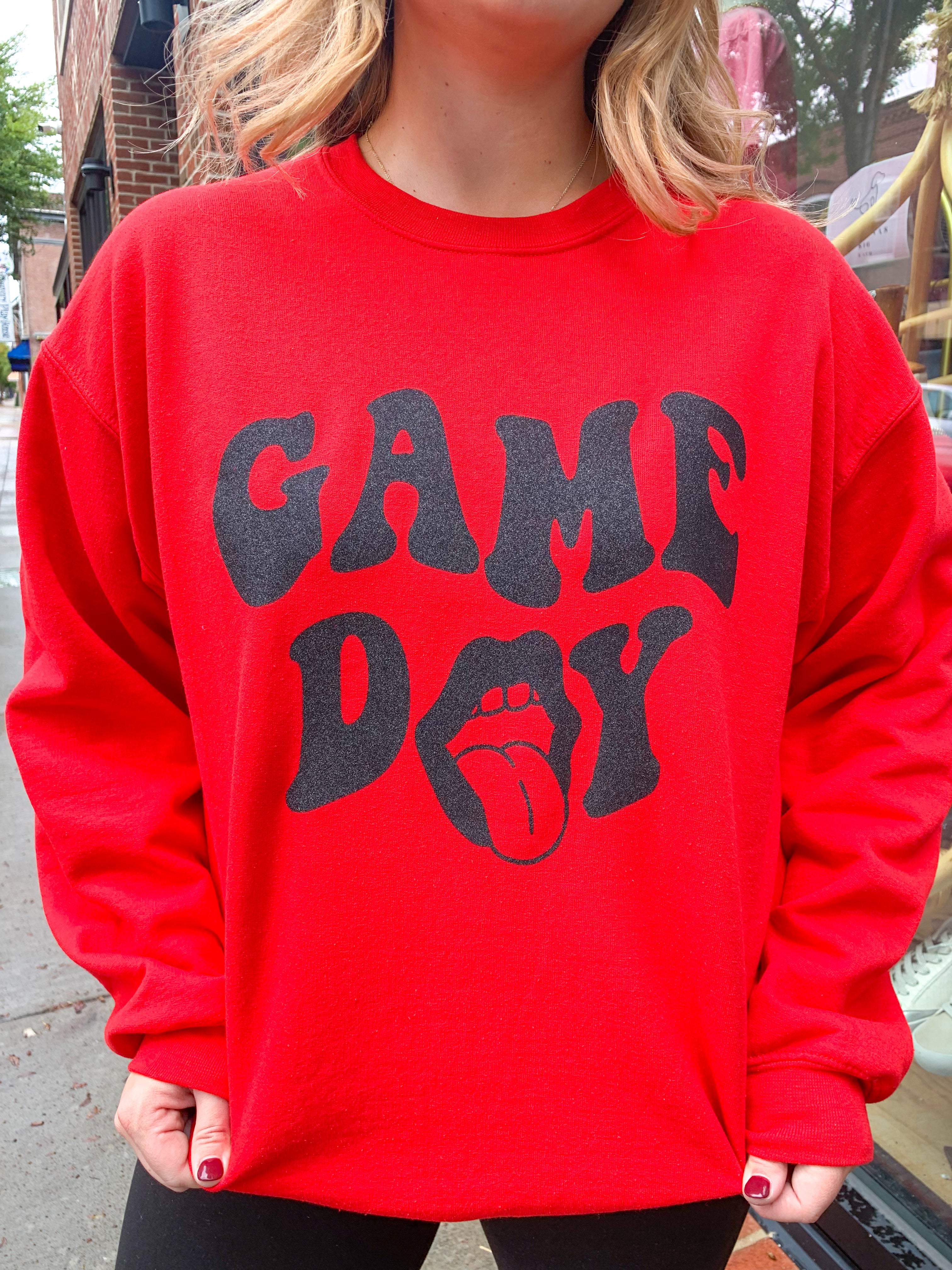 Tongues Out for Game Day Graphic Crewneck-Tops - Sweatshirts-Peachy Keen Boutique-Peachy Keen Boutique, Women's Fashion Boutique, Located in Cape Girardeau and Dexter, MO