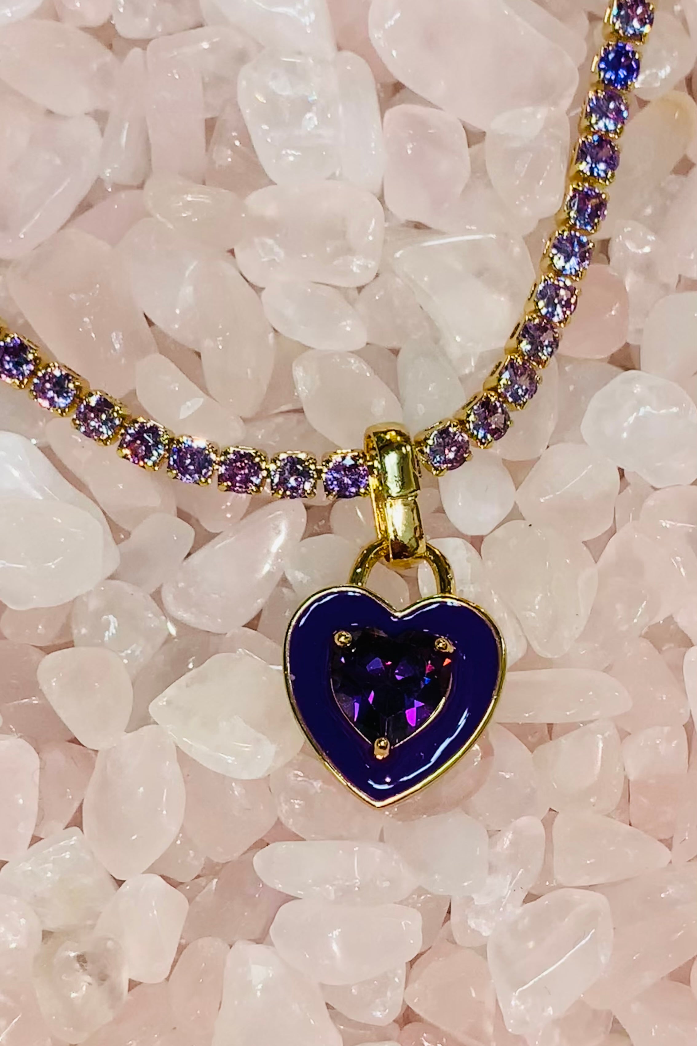 Stone Cold Heart Rhinestone Necklace, Purple-Necklaces-Qingdao Dadongsheng Jewelry Co.-Peachy Keen Boutique, Women's Fashion Boutique, Located in Cape Girardeau and Dexter, MO