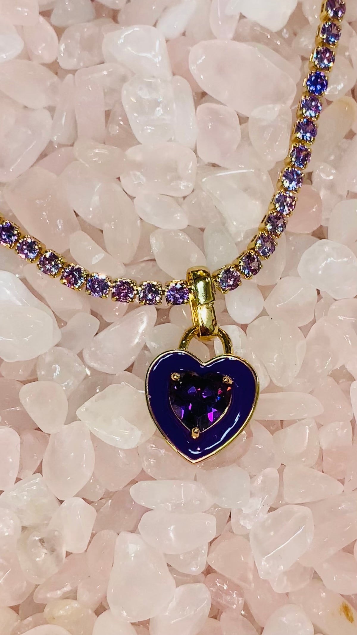 Stone Cold Heart Rhinestone Necklace, Purple-Necklaces-Qingdao Dadongsheng Jewelry Co.-Peachy Keen Boutique, Women's Fashion Boutique, Located in Cape Girardeau and Dexter, MO