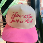 Literally Just A Girl Trucker Hat-Accessories - Hats-Peachy Keen Boutique-Peachy Keen Boutique, Women's Fashion Boutique, Located in Cape Girardeau and Dexter, MO