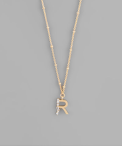 Gold Crystal Initial Necklace-Jewelry - Necklaces-Golden Stella-Peachy Keen Boutique, Women's Fashion Boutique, Located in Cape Girardeau and Dexter, MO