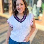 Pink & Black Ruffle Trim Sweater Vest-Tops-Day + Moon-Peachy Keen Boutique, Women's Fashion Boutique, Located in Cape Girardeau and Dexter, MO