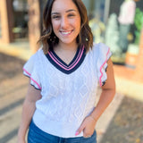 Pink & Black Ruffle Trim Sweater Vest-Tops-Day + Moon-Peachy Keen Boutique, Women's Fashion Boutique, Located in Cape Girardeau and Dexter, MO