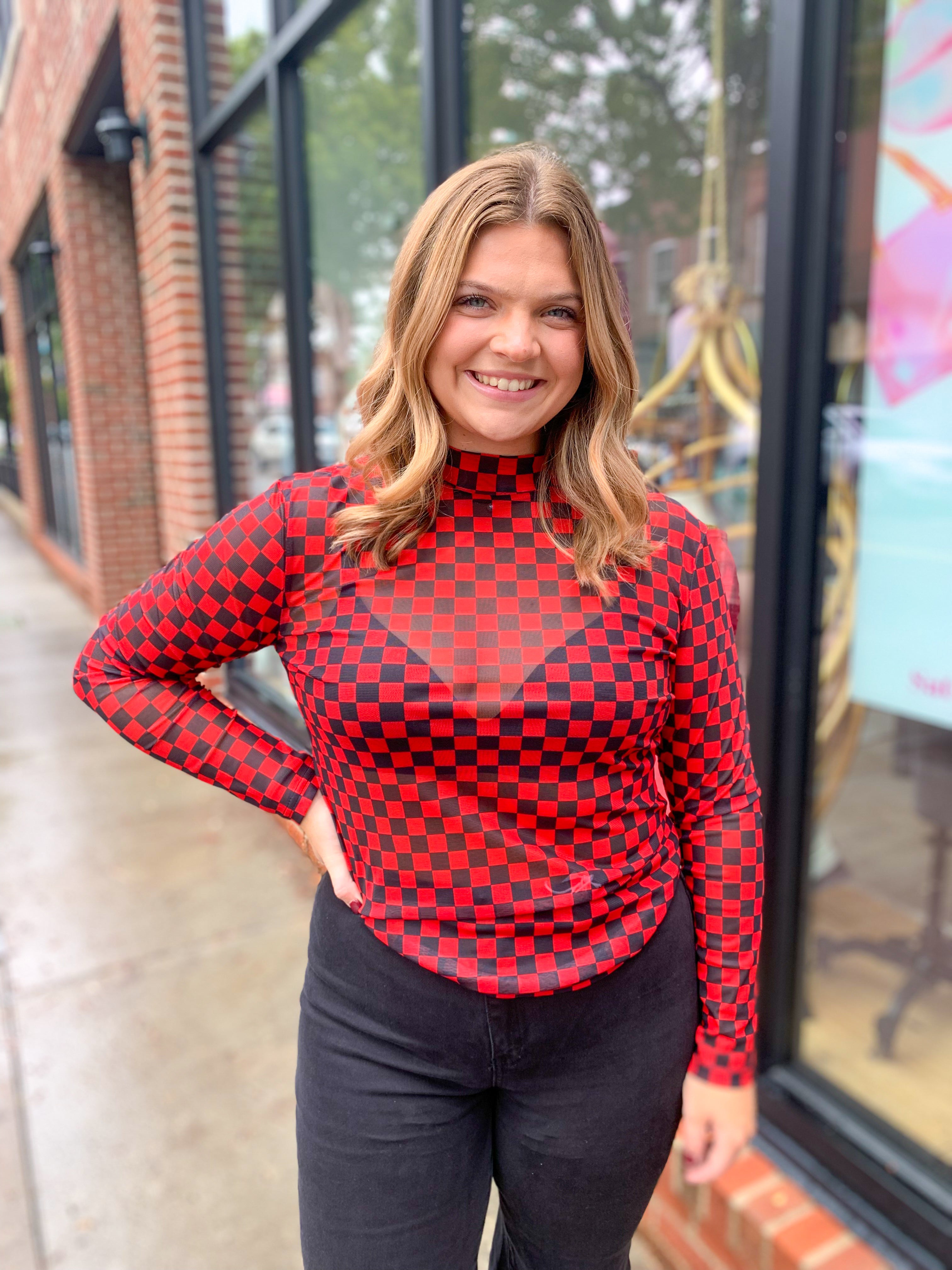 Pep Rally Checkered Mesh Top-Tops-Sterling Creek-Peachy Keen Boutique, Women's Fashion Boutique, Located in Cape Girardeau and Dexter, MO