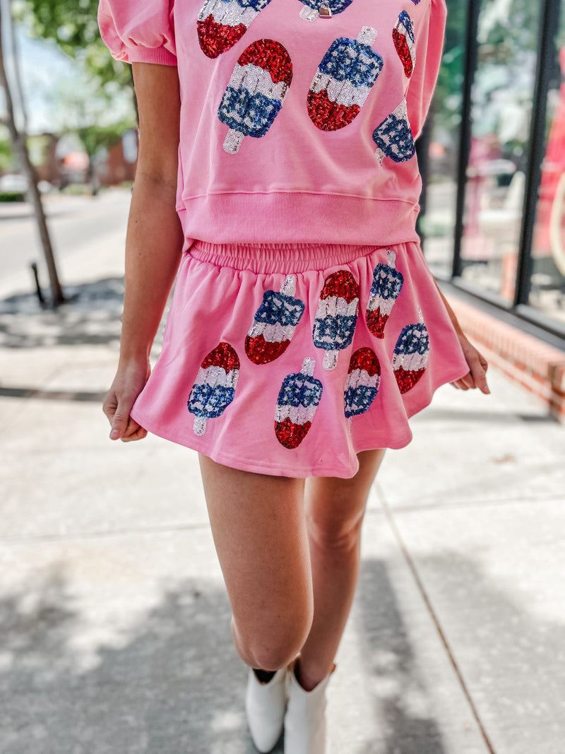 Firecracker Babe Pink Sequin Skort [Part of Set]-200 Shorts/Skirts-Peach Love California-Peachy Keen Boutique, Women's Fashion Boutique, Located in Cape Girardeau and Dexter, MO