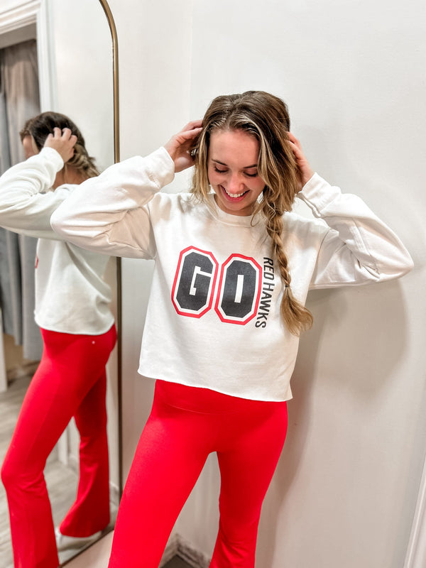 Go Redhawks Cropped Sweatshirt-150 Hoodies/Pullovers-Mamie Ruth-Peachy Keen Boutique, Women's Fashion Boutique, Located in Cape Girardeau and Dexter, MO