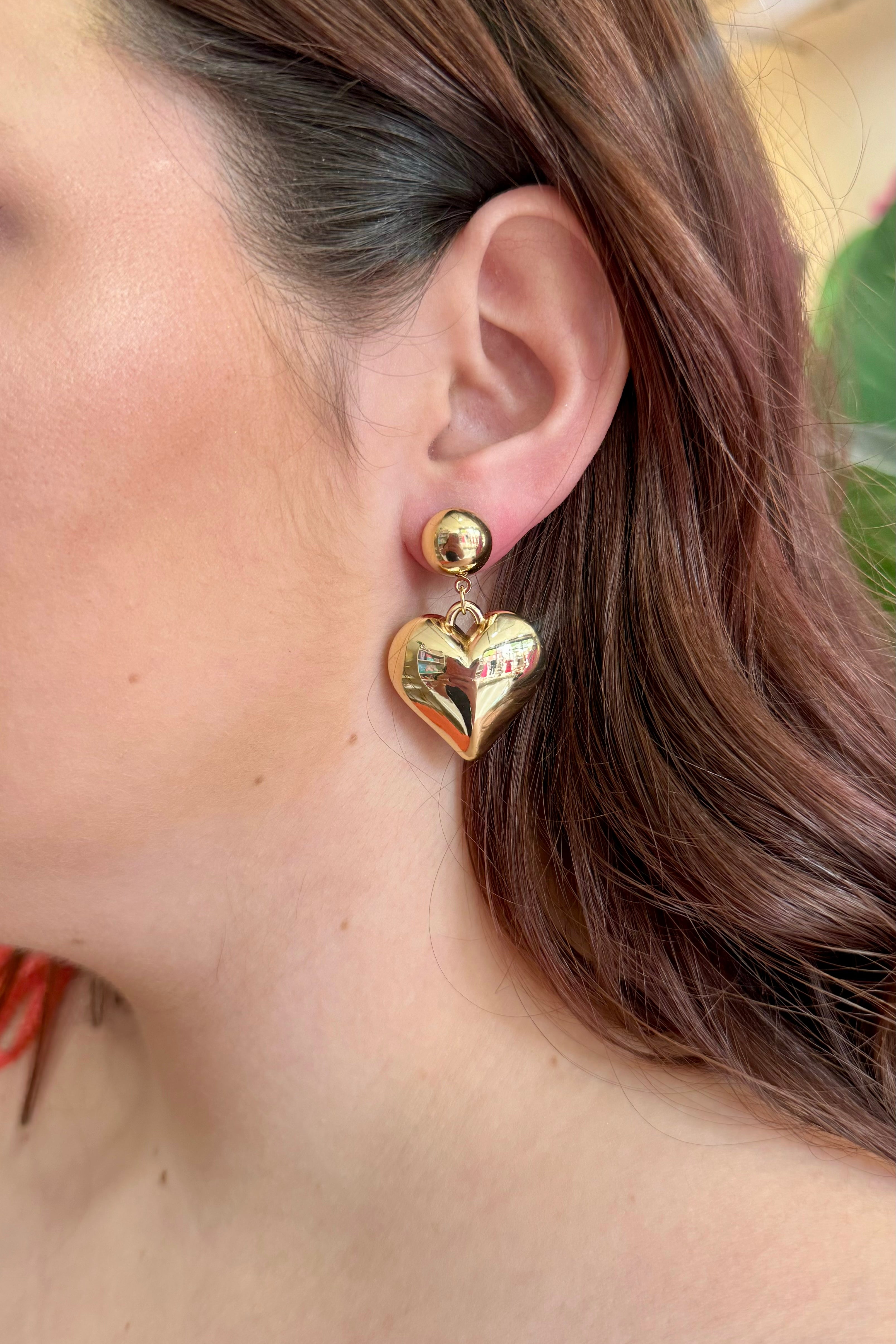 Bebe Gold Heart Dangle Earring-Jewelry - Earrings-Kenze Panne-Peachy Keen Boutique, Women's Fashion Boutique, Located in Cape Girardeau and Dexter, MO