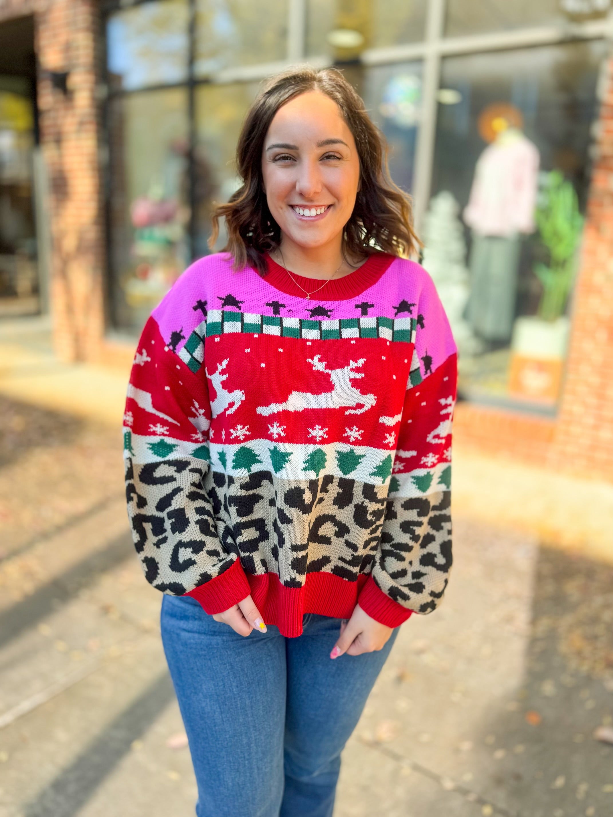 Colorblock Leopard Holiday Sweater-Tops - Sweaters-Anniewear-Peachy Keen Boutique, Women's Fashion Boutique, Located in Cape Girardeau and Dexter, MO