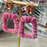 Taylor Velvet Rhinestone Earrings, Blush-Jewelry - Earrings-Qingdao Dadongsheng Jewelry Co.-Peachy Keen Boutique, Women's Fashion Boutique, Located in Cape Girardeau and Dexter, MO