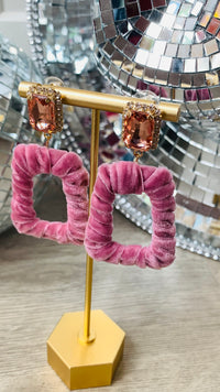 Taylor Velvet Rhinestone Earrings, Blush-earrings-Qingdao Dadongsheng Jewelry Co.-Peachy Keen Boutique, Women's Fashion Boutique, Located in Cape Girardeau and Dexter, MO