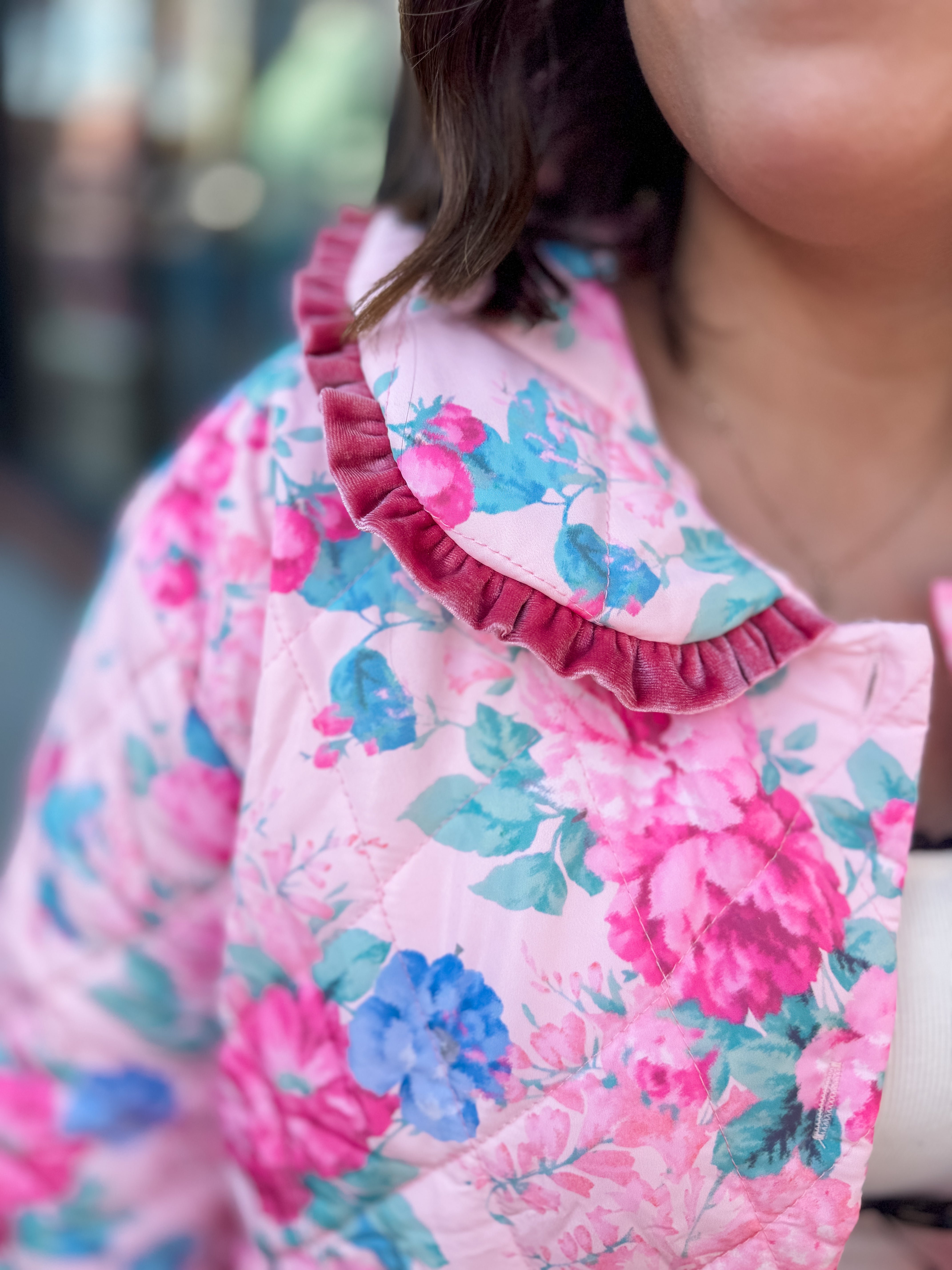 Pink Floral Quilted Jacket-Outerwear - Jackets-Fantastic Fawn-Peachy Keen Boutique, Women's Fashion Boutique, Located in Cape Girardeau and Dexter, MO