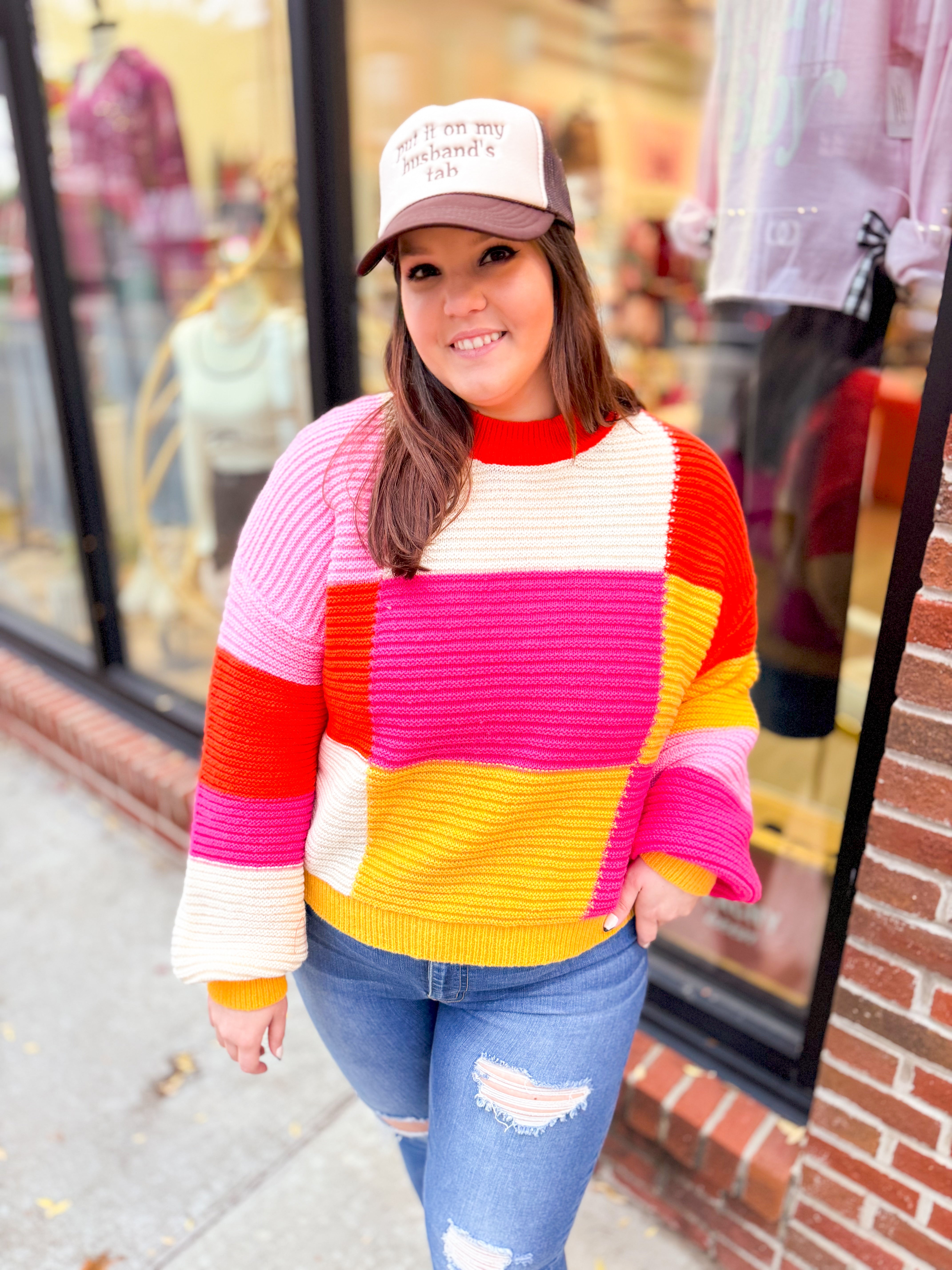 Rust Color Combo Textured Colorblock Sweater-Tops - Sweaters-Bibi-Peachy Keen Boutique, Women's Fashion Boutique, Located in Cape Girardeau and Dexter, MO