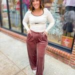 Mocha Crushed Velvet Pants-Bottoms - Pants-Very J-Peachy Keen Boutique, Women's Fashion Boutique, Located in Cape Girardeau and Dexter, MO