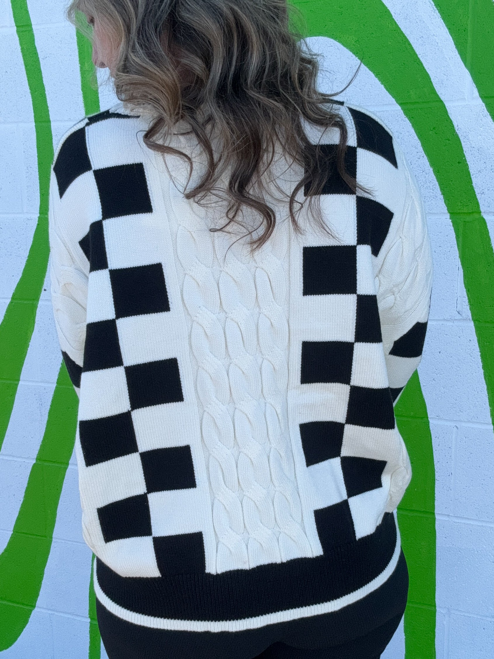 Black and Off-White Checkered Sweater-Sweater-mello-Peachy Keen Boutique, Women's Fashion Boutique, Located in Cape Girardeau and Dexter, MO
