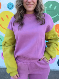 Pink and Green Pocket Sleeve Sweatshirt-150 Hoodies/Pullovers-ButterMelon-Peachy Keen Boutique, Women's Fashion Boutique, Located in Cape Girardeau and Dexter, MO