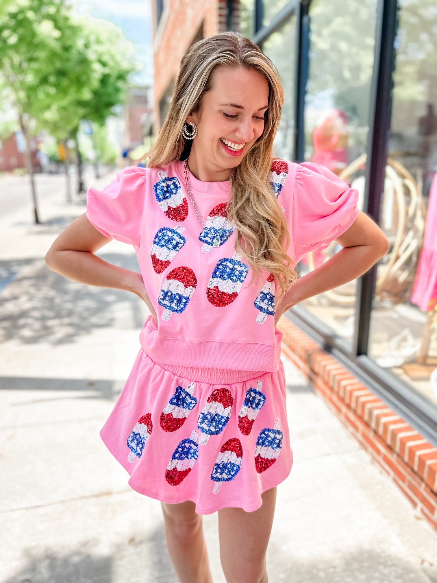 Firecracker Babe Pink Sequin Top [Part of Set]-Tops-Peach Love California-Peachy Keen Boutique, Women's Fashion Boutique, Located in Cape Girardeau and Dexter, MO