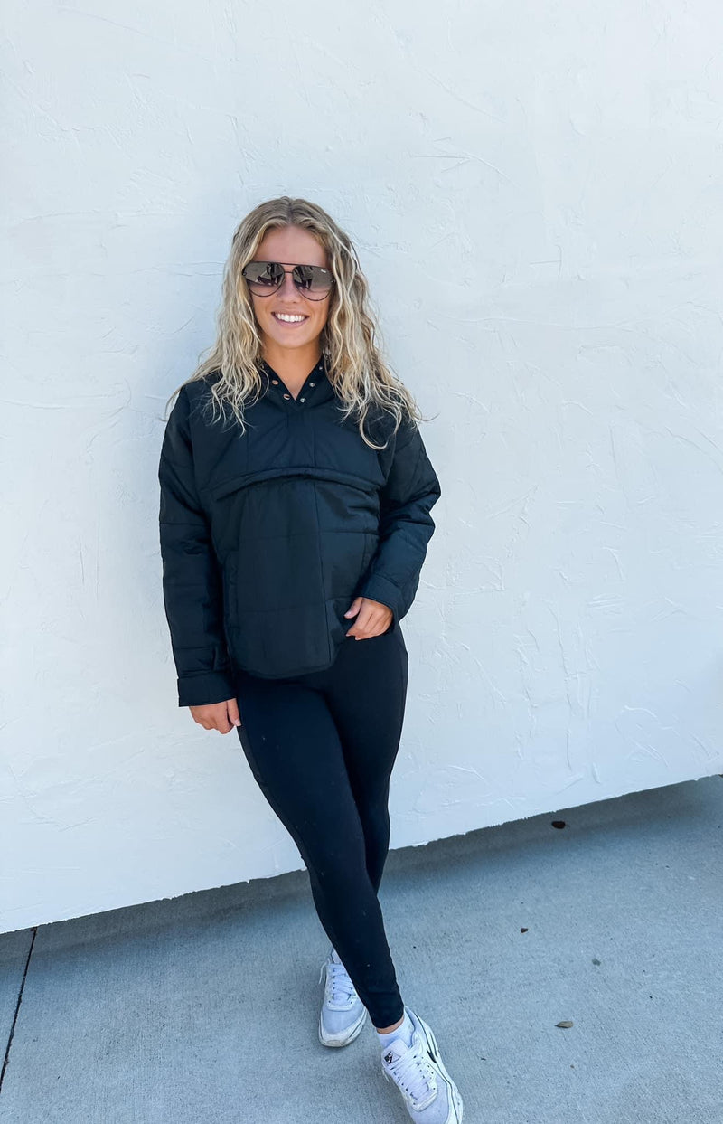 Black Puffer Hooded Jacket-Jacket-Blakely-Peachy Keen Boutique, Women's Fashion Boutique, Located in Cape Girardeau and Dexter, MO