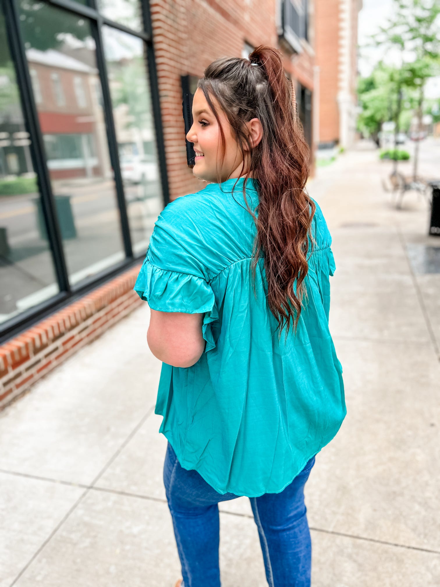 Tupelo Woven Jade Top-Tops - Blouses-Bibi-Peachy Keen Boutique, Women's Fashion Boutique, Located in Cape Girardeau and Dexter, MO