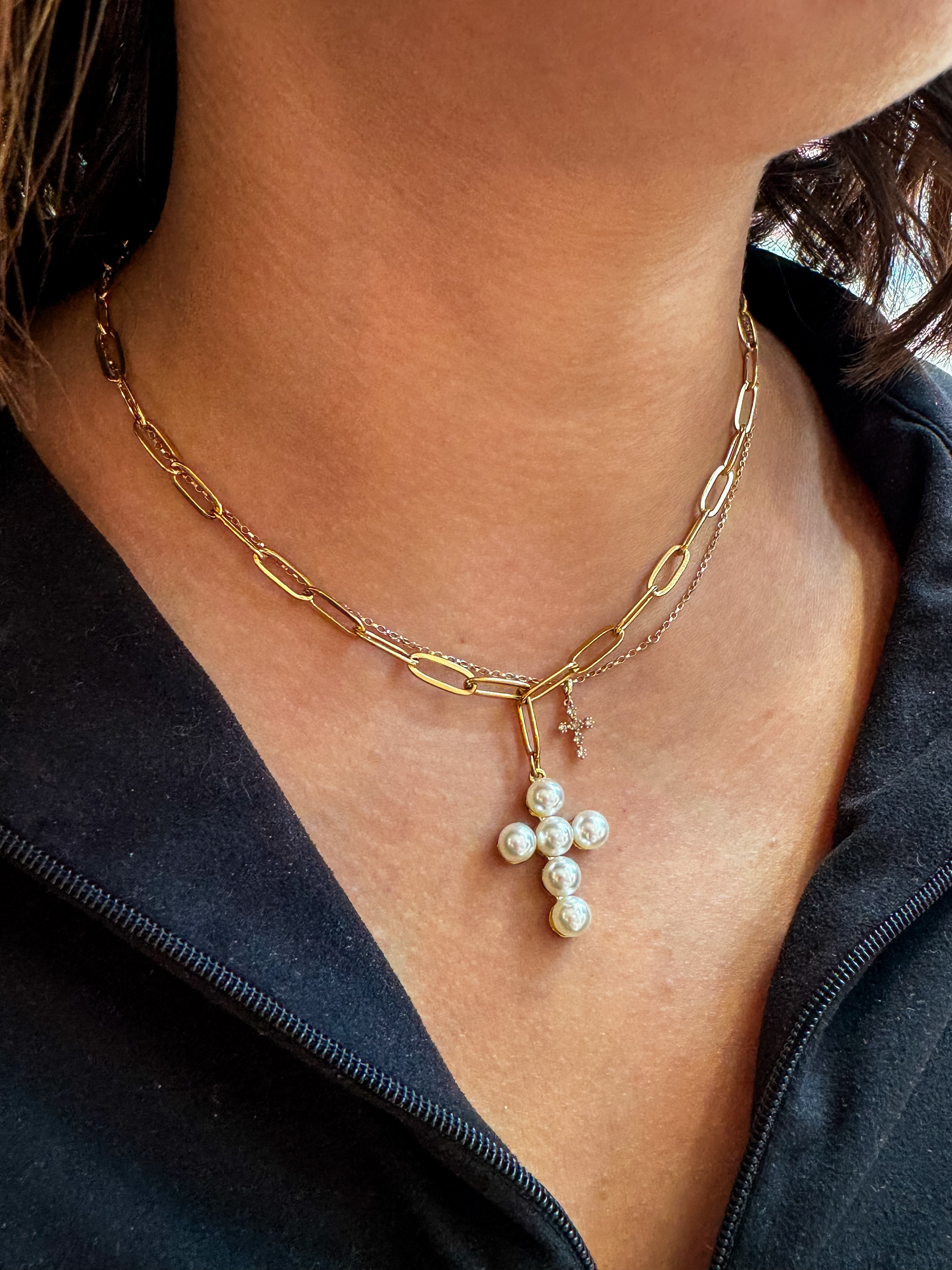 Reversible Bold Pearl Cross Necklace-Jewelry - Necklaces-Haute Mess Jewelry-Peachy Keen Boutique, Women's Fashion Boutique, Located in Cape Girardeau and Dexter, MO