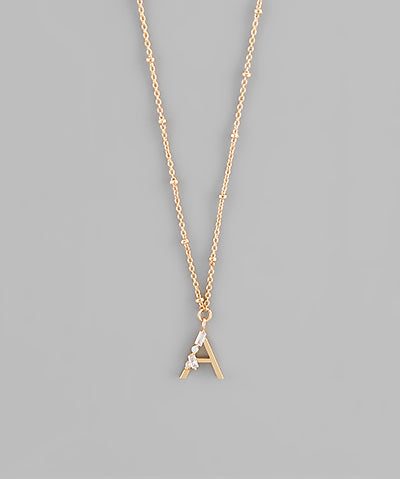 Gold Crystal Initial Necklace-Jewelry - Necklaces-Golden Stella-Peachy Keen Boutique, Women's Fashion Boutique, Located in Cape Girardeau and Dexter, MO