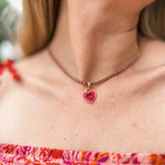 Stone Cold Heart Rhinestone Necklace, Pink-Necklaces-Qingdao Dadongsheng Jewelry Co.-Peachy Keen Boutique, Women's Fashion Boutique, Located in Cape Girardeau and Dexter, MO