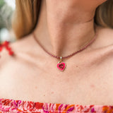 Stone Cold Heart Rhinestone Necklace, Pink-Necklaces-Qingdao Dadongsheng Jewelry Co.-Peachy Keen Boutique, Women's Fashion Boutique, Located in Cape Girardeau and Dexter, MO