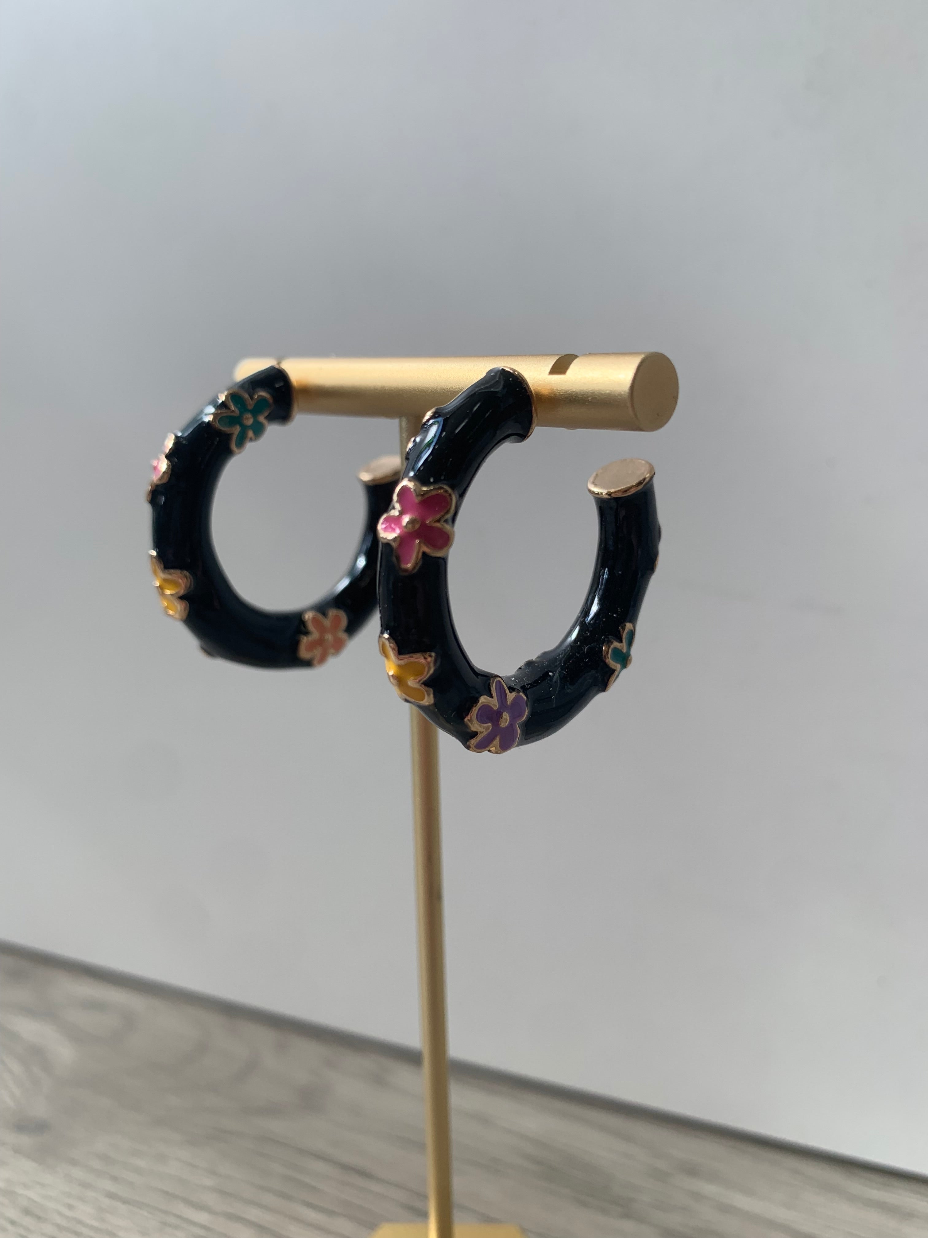 Black Colorful Flower Hoops-Jewelry - Earrings-Golden Stella-Peachy Keen Boutique, Women's Fashion Boutique, Located in Cape Girardeau and Dexter, MO