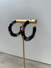 Black Colorful Flower Hoops-earrings-Golden Stella-Peachy Keen Boutique, Women's Fashion Boutique, Located in Cape Girardeau and Dexter, MO