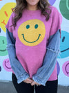 Denim Smiley Sweater-140 Sweaters-Bibi-Peachy Keen Boutique, Women's Fashion Boutique, Located in Cape Girardeau and Dexter, MO