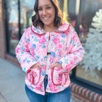 Pink Floral Quilted Jacket-Outerwear - Jackets-Fantastic Fawn-Peachy Keen Boutique, Women's Fashion Boutique, Located in Cape Girardeau and Dexter, MO