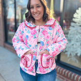 Pink Floral Quilted Jacket-Outerwear - Jackets-Fantastic Fawn-Peachy Keen Boutique, Women's Fashion Boutique, Located in Cape Girardeau and Dexter, MO