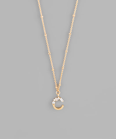 Gold Crystal Initial Necklace-Jewelry - Necklaces-Golden Stella-Peachy Keen Boutique, Women's Fashion Boutique, Located in Cape Girardeau and Dexter, MO