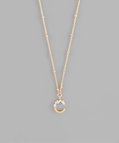 Gold Crystal Initial Necklace-initial necklaces-Golden Stella-Peachy Keen Boutique, Women's Fashion Boutique, Located in Cape Girardeau and Dexter, MO