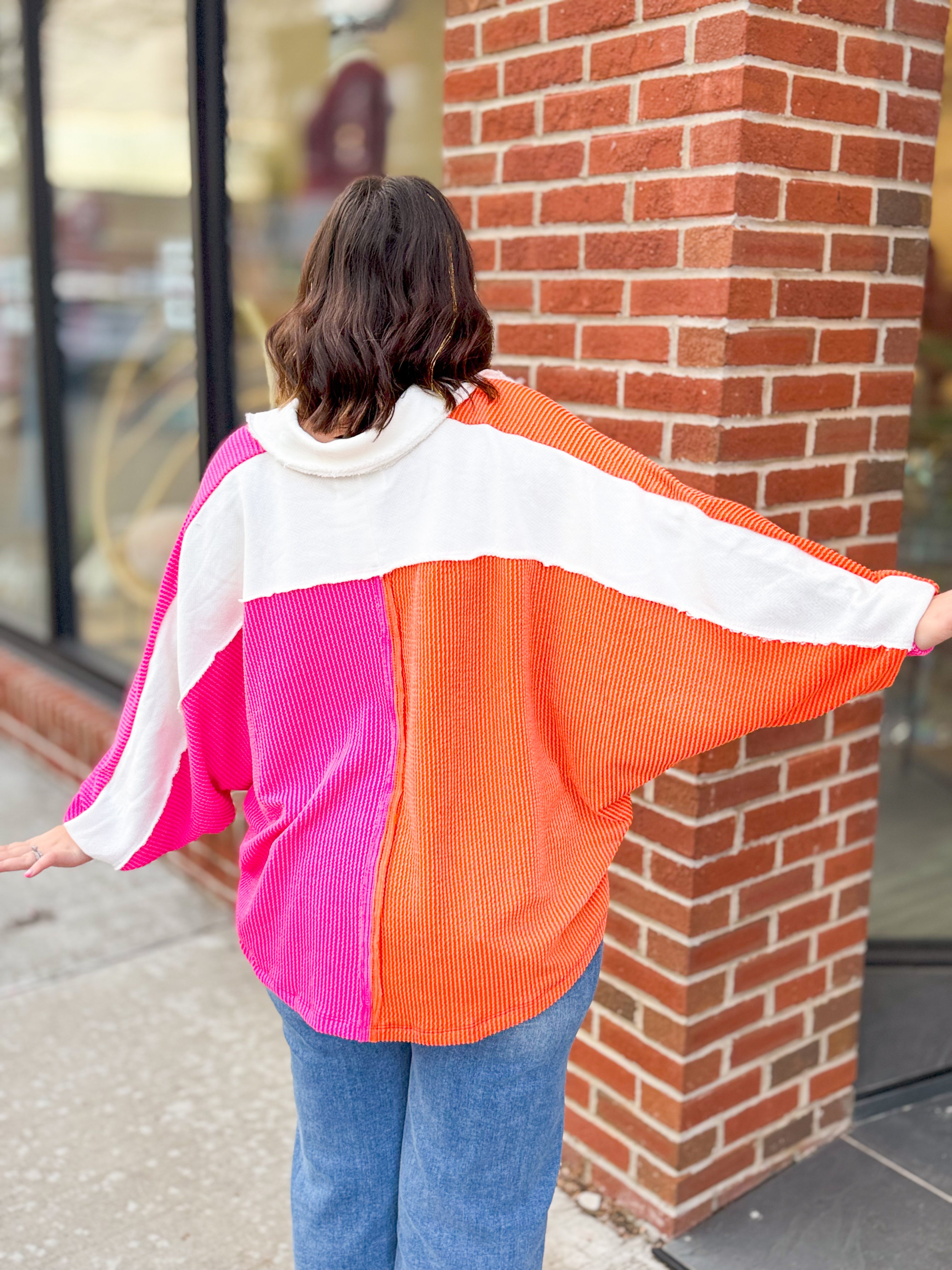 Colorblock Ribbed Oversized Button Up Top-Tops-BucketList-Peachy Keen Boutique, Women's Fashion Boutique, Located in Cape Girardeau and Dexter, MO