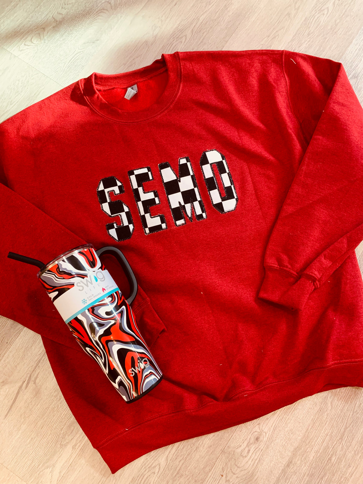 SEMO Embroidered Checkered Sweatshirt-243 Custom-Peachy Keen Boutique-Peachy Keen Boutique, Women's Fashion Boutique, Located in Cape Girardeau and Dexter, MO
