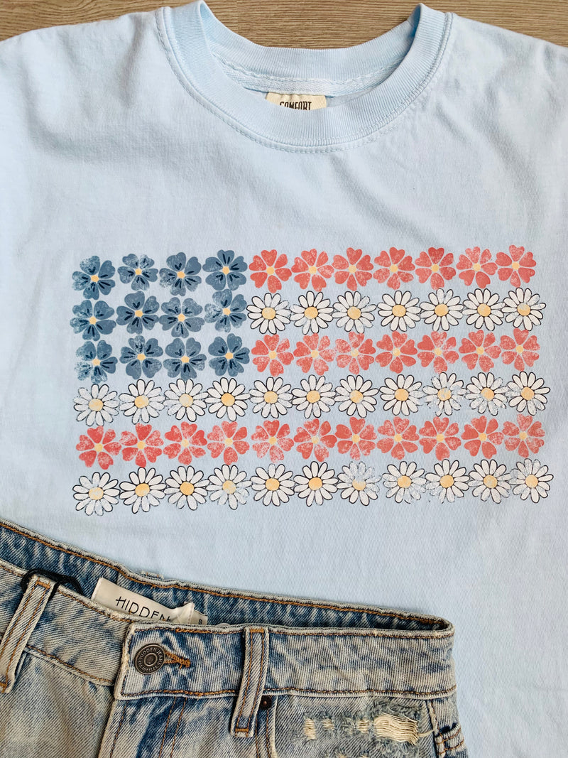 Flowers & Freedom Tee-130 Graphic T's-Peachy Keen Boutique-Peachy Keen Boutique, Women's Fashion Boutique, Located in Cape Girardeau and Dexter, MO