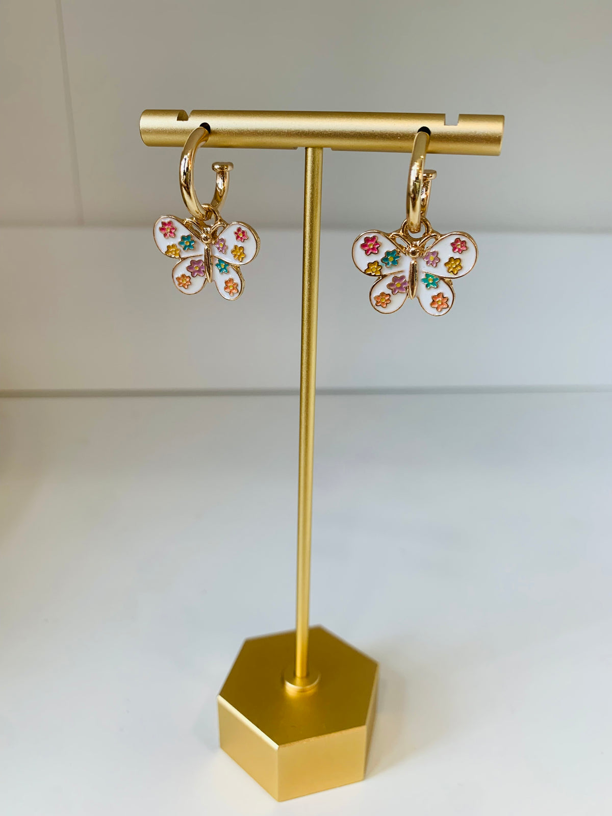 Colorful Butterfly Gold Hoop Dangle Earrings-dangle earrings-Golden Stella-Peachy Keen Boutique, Women's Fashion Boutique, Located in Cape Girardeau and Dexter, MO