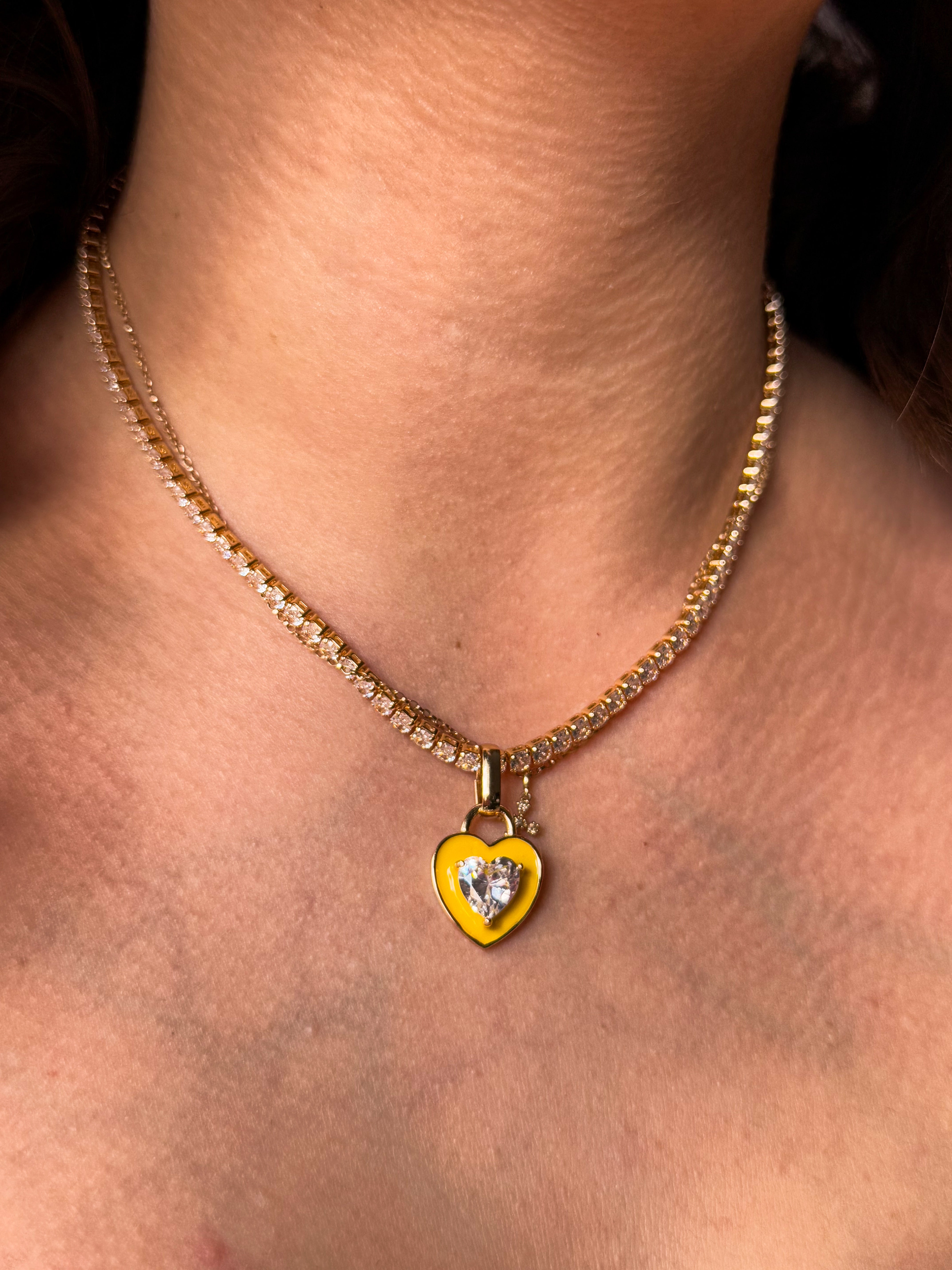 Stone Cold Heart Rhinestone Necklace, Yellow-Necklaces-Qingdao Dadongsheng Jewelry Co.-Peachy Keen Boutique, Women's Fashion Boutique, Located in Cape Girardeau and Dexter, MO