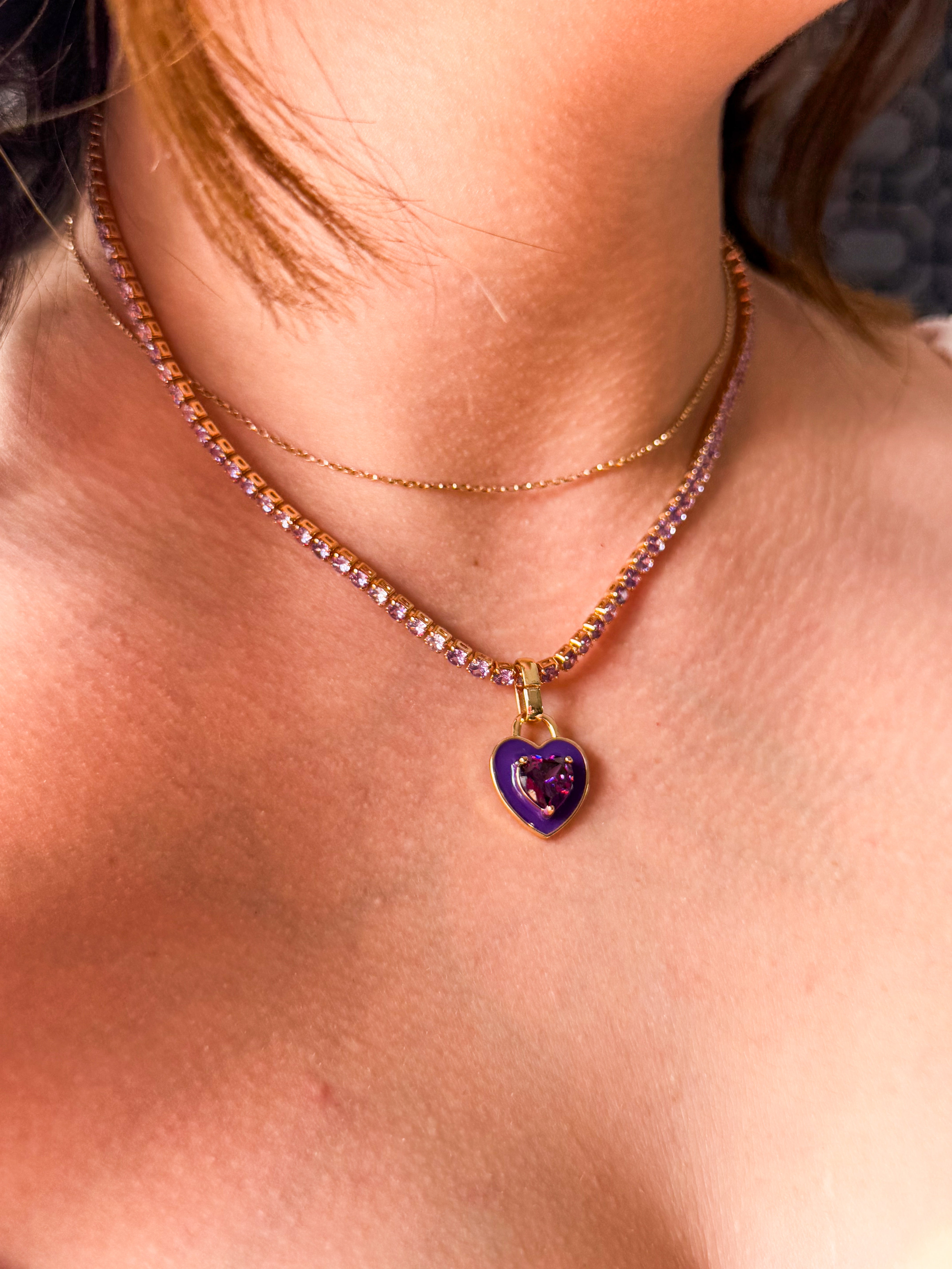 Stone Cold Heart Rhinestone Necklace, Purple-Necklaces-Qingdao Dadongsheng Jewelry Co.-Peachy Keen Boutique, Women's Fashion Boutique, Located in Cape Girardeau and Dexter, MO