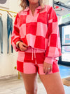 Pink and Magenta Checkered Sweater Shorts-Shorts-Le LIs-Peachy Keen Boutique, Women's Fashion Boutique, Located in Cape Girardeau and Dexter, MO