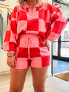 Pink and Magenta Checkered Sweater Shorts