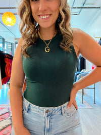 Hunter Green Round Neck Sleeveless Bodysuit-Bodysuit-Le LIs-Peachy Keen Boutique, Women's Fashion Boutique, Located in Cape Girardeau and Dexter, MO