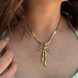 Gold Flat Chain Bow Necklace-Jewelry - Necklaces-Qingdao Dadongsheng Jewelry Co.-Peachy Keen Boutique, Women's Fashion Boutique, Located in Cape Girardeau and Dexter, MO