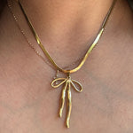 Gold Flat Chain Bow Necklace-Jewelry - Necklaces-Qingdao Dadongsheng Jewelry Co.-Peachy Keen Boutique, Women's Fashion Boutique, Located in Cape Girardeau and Dexter, MO