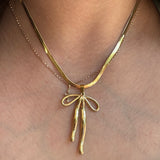 Gold Flat Chain Bow Necklace-Jewelry - Necklaces-Qingdao Dadongsheng Jewelry Co.-Peachy Keen Boutique, Women's Fashion Boutique, Located in Cape Girardeau and Dexter, MO